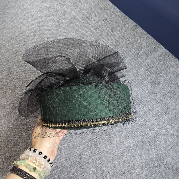 Vintage Wool Pillbox Hat Green Veil Jackie O Style Wedding Church Fascinator NWT main image 6